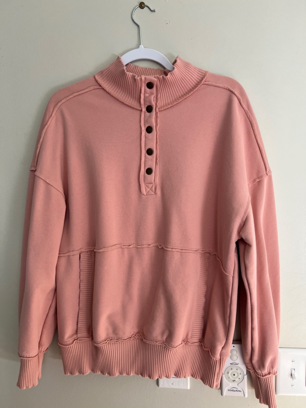 Women's Pink Pullover Button Mock Neck Sweater